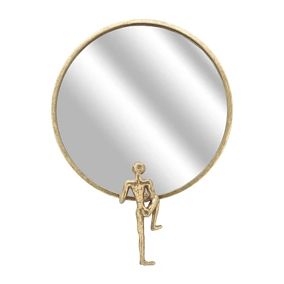 SAGEBROOK HOME 24 Metal Mirror with Man Decor: Contemporary Round Iron Wall Mount, Hand-Painted