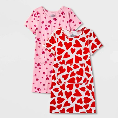 Girls 2pk Adaptive Short Sleeve Valentines Day Dress - Cat & Jack Pink/Red : Floral A