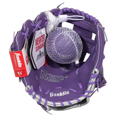 Franklin Sports 9.5 Purple/Silver Mesh Batting Glove With Ball