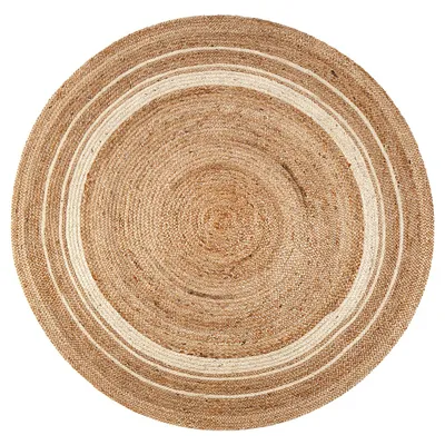 Kerala Sunrise Area Rug Round Beige (4x4) - Anji Mountain: Handmade Jute Braided Circular Carpet, Fair Trade Certified