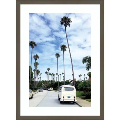 19 x 25 La Jolla Commute by Rachel Dowd Wood Framed Wall Art Print - Amanti Art: Vintage Palm Tree Street Scene, Hardwood Frame