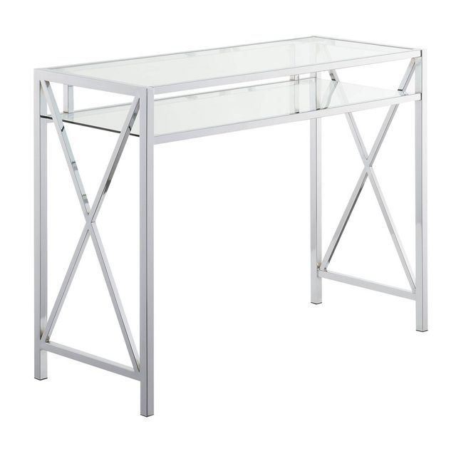 42 Oxford Chrome Desk with Shelf Clear Glass/Chrome - Breighton Home: Home Office, Tempered Glass Surface, Metal Frame