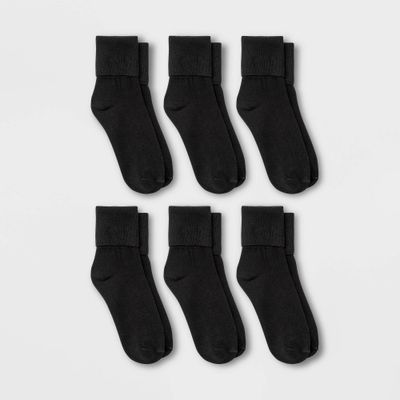 Women 6pk Mary Jane Fold Over Cuff Crew Sock - A New Day Black 4-10