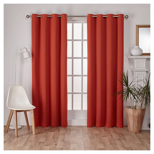 Set of 2 (84x52) Sateen Twill Weave Blackout Grommet Top Panels Orange - Exclusive Home: Thermal Insulated, Room Darkening