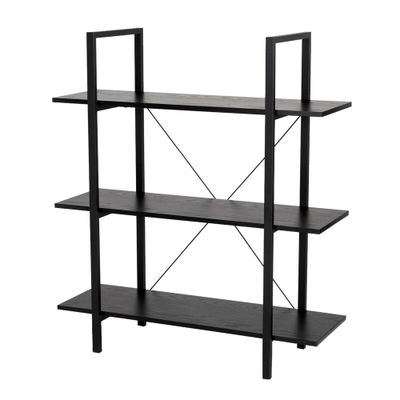 Modern Industry Metal/Wooden 3 Tier Bookcase with Shelves Black - Glitzhome