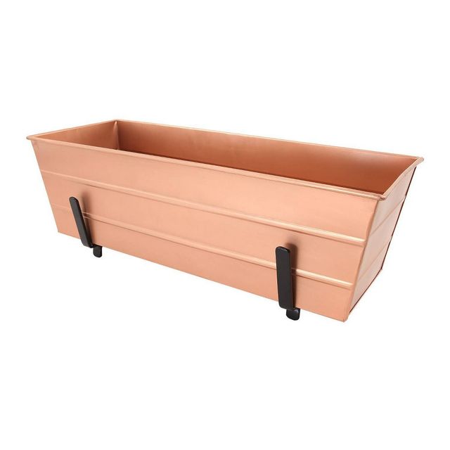 24 Medium Galvanized Steel Rectangular Box Planter with Brackets for 2 x 6 Railings Copper Plated - ACHLA Designs: Wall-Mountable