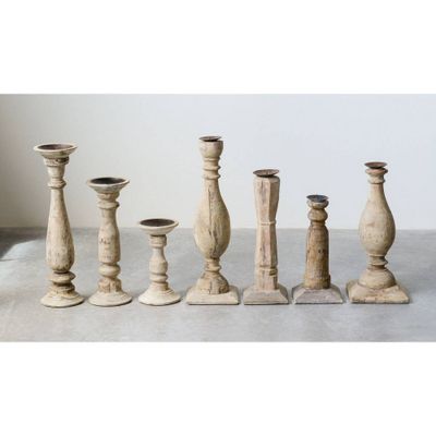 Storied Home 6pc Found Wood and Metal Pillar Candle Holder Set Natural: Rustic Candlestick Holders, Fits Taper Candles