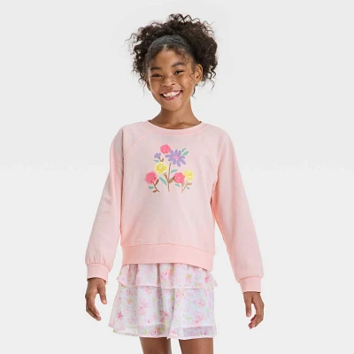 Girls Long Sleeve French Terry Easter Floral Pull Over Sweatshirt