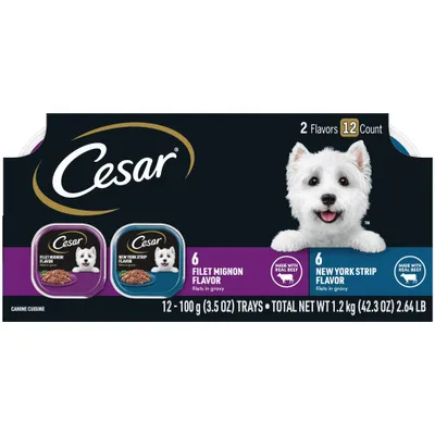 Cesar Steak, Beef, Gravy and Red Meat Flavor Variety Pack Small Breed Wet Dog Food - 3.5oz/12ct