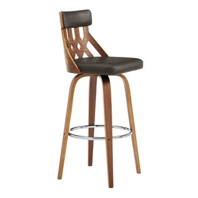 26 Crux Swivel Counter Height Barstool with Brown Faux Leather Walnut Finish Frame - Armen Living