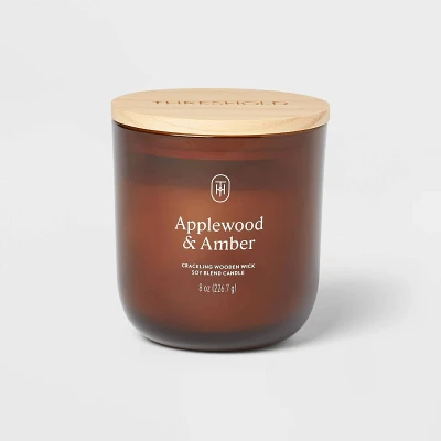 Amber Glass Wooden Wick Applewood and Amber Jar Candle 8oz - Threshold