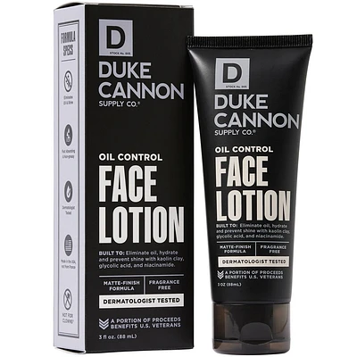 Duke Cannon Oil Control Face Lotion - Shine-Reducing Moisturizer for Men - 3 fl. oz