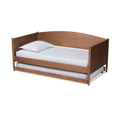 Twin Veles Wood Daybed with Trundle Ash Walnut - Baxton Studio: Mid-Century Design, Rubberwood Frame