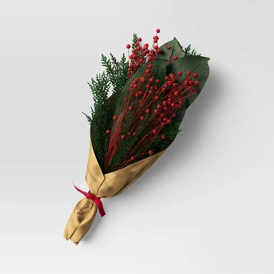 Christmas Magnolia Cedar and Red Berry Preserved Bundle - Threshold