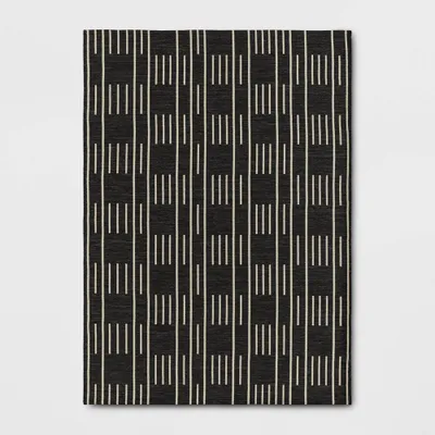 5x7 Striped Checks Outdoor Rug Charcoal Gray - Threshold