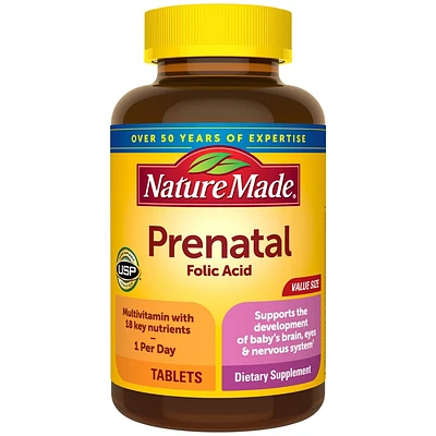 Nature Made Prenatal Multivitamin with Folic Acid, Prenatal Vitamin & Mineral Supplement Tablets