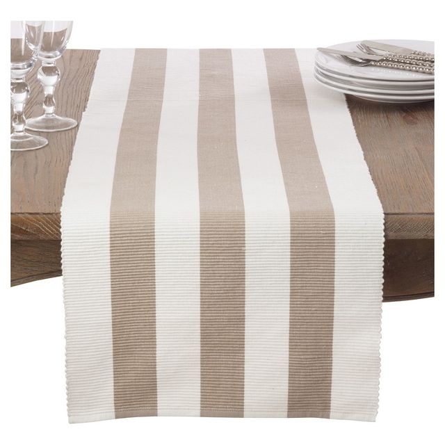 Taupe Classic Stripe Design Table Runner (16x72) - Saro Lifestyle