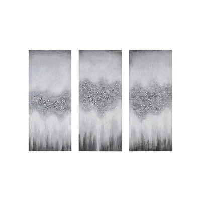 3pc Luminous Heavily Embellished Canvas Wall Art Set Gray - Madison Park: Hand-Painted, Textured, Vertical