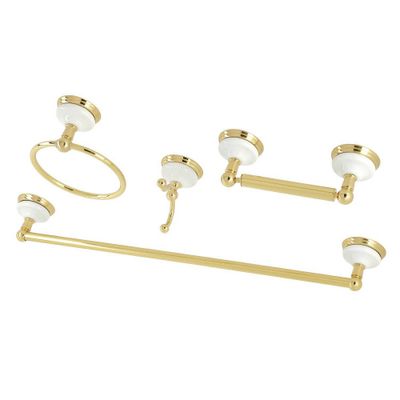 4pc Victorian Porcelain Bathroom Accessory Set Polished Brass - Kingston Brass