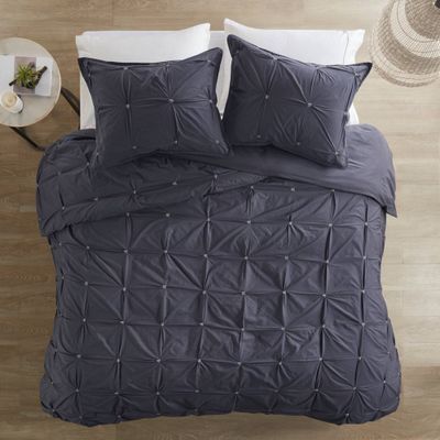 Masie King/California King 3pc Elastic Embroidered Comforter Set Navy: Ink+Ivy, Hypoallergenic, 200 Thread Count, Cotton