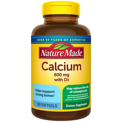 Nature Made Calcium 600mg Softgels with Vitamin D3 for Bone Support - 100ct