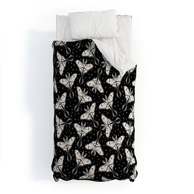 Deny Designs Twin/ Twin Extra Long Avenie Luna Moth Black and Cream Comforter and Pillow Sham Black