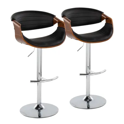 Set of 2 Symphony Adjustable Barstools - LumiSource: Mid-Century, Swivel, Footrest, Faux Leather