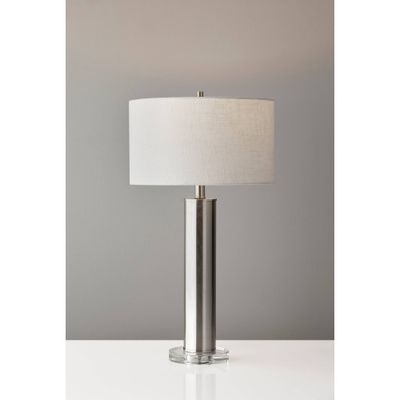 Ezra Table Lamp Silver - Adesso: Brushed Steel, Crystal Base, Modern for Living Room & Bedroom