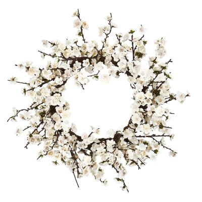 24 Artificial Plum Blossom Wreath - Nearly Natural: Indoor Unlit Faux Floral Decor for Home & Wedding