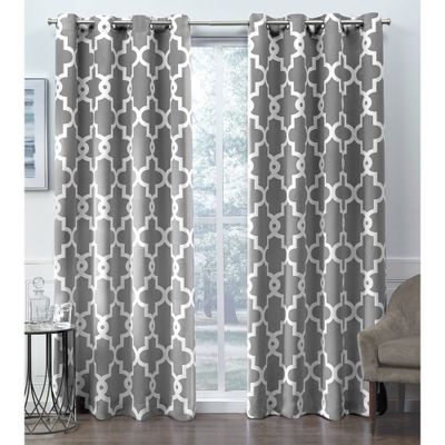 Set of 2 84x52 Ironwork Sateen Woven Window Curtain Panel Black - Exclusive Home: Geometric, Thermal Insulated, Grommet Top