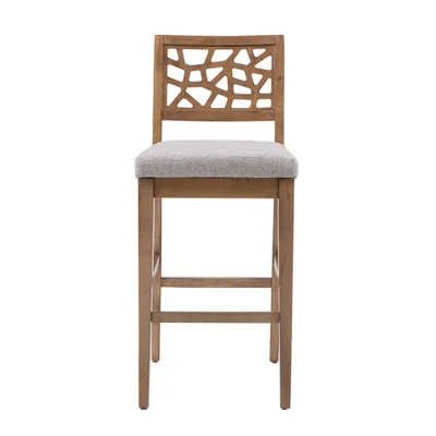 Crackle Counter Height Barstool Light Gray: Upholstered Oak Veneer, Rubberwood Legs, 300 lbs Capacity