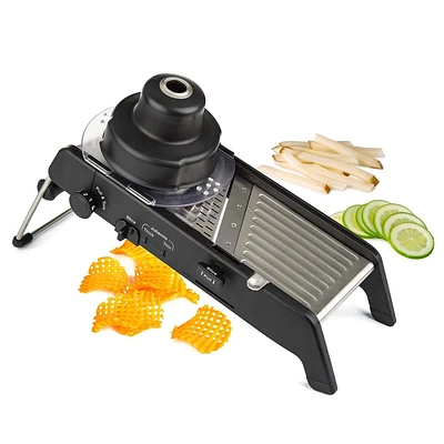 PL8 Professional Mandoline Black: Stainless Steel & ABS Vegetable Slicer, 4 Blades, Dishwasher-Safe