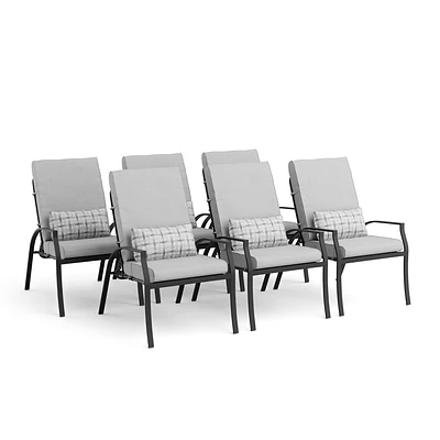 Greemotion 6pc Palma Outdoor Metal Reclining Cushioned Arm Patio Chairs Gray