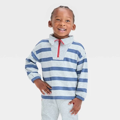 Toddler Boys Striped French Terry Quarter Zip Sweatshirt