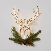 LED Dewdrop Deer Head with Faux Greenery Christmas Novelty Silhouette Light - Wondershop