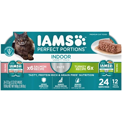 IAMS Perfect Portions Grain Free Indoor Pat Salmon & Turkey Recipes Premium Wet Cat Food - 2.6oz/12ct Variety Pack