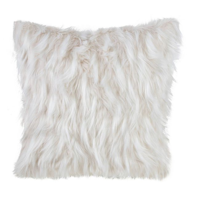 18x18 Faux Fur Square Throw Pillow Ivory - Saro Lifestyle