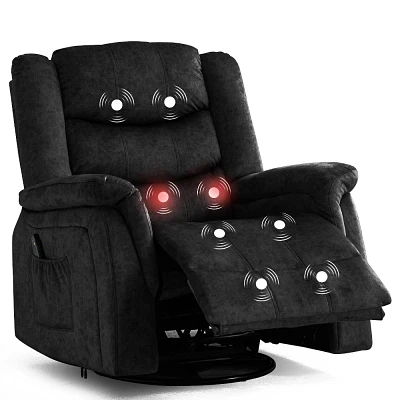 COMHOMA Recliner Chair with Heat and Massage 360 Degree Swivel Fabric Rocking Recliner Black