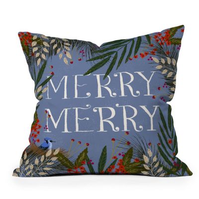 16x16 Joy Laforme Christmas Merry Merry Wreath Square Throw Pillow Beige - Deny Designs