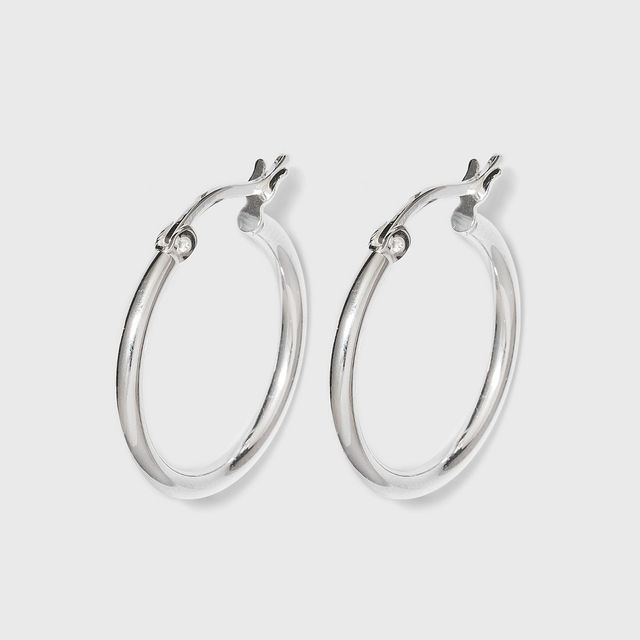 Sterling Silver Round Thin Hoop Earring - Silver