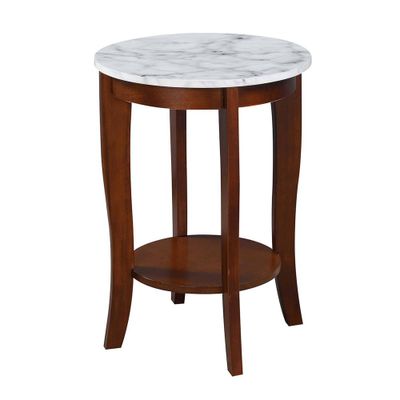 American Heritage Round End Table White Faux Marble/Espresso - Breighton Home