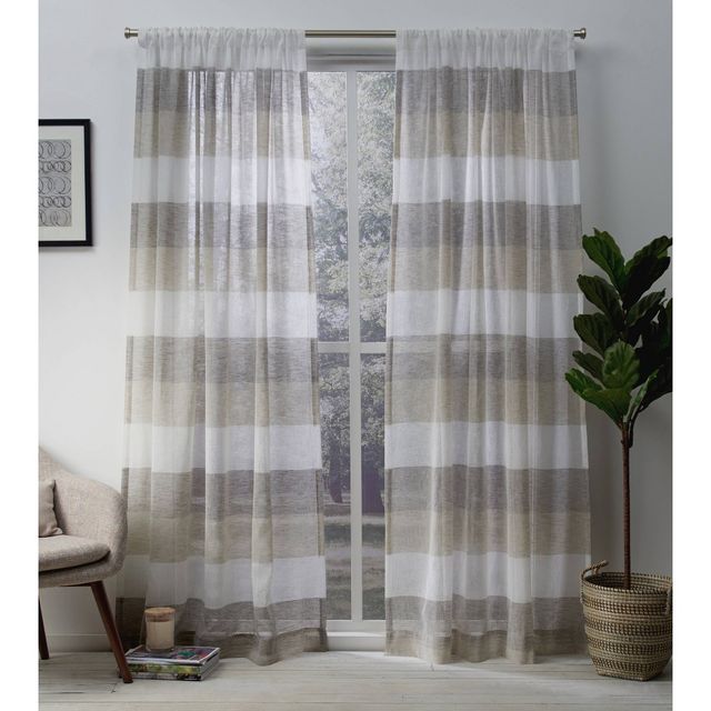 Set of 2 (84x50) Bern Rod Pocket Window Curtain Panels Beige - Exclusive Home: Light Filtering, Striped Sheer, Indoor Use