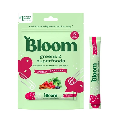 BLOOM NUTRITION Greens and Superfoods Powder Stick Packs - Spiced Cranberry - 5ct