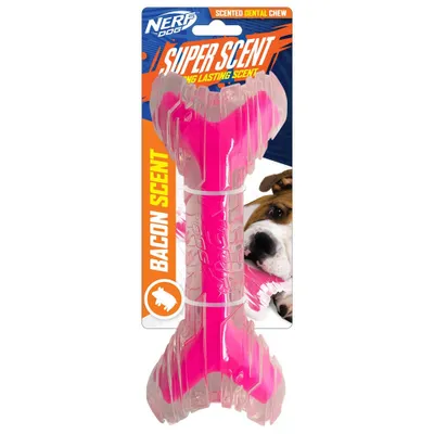 NERF 9 Bacon Super Scent Bone Solid Core Dog Toy - Clear Pink