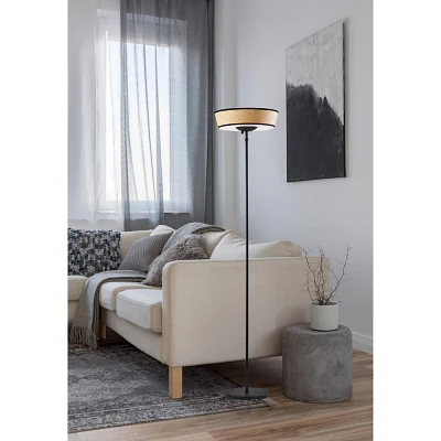 300W Harper Floor Lamp Black/Natural - Adesso: ETL Listed, Metal Body, Paper Shade, No Tools Assembly