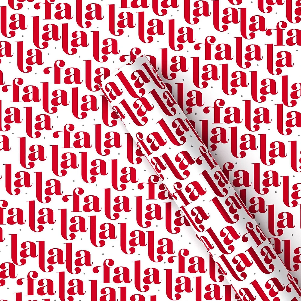 90 sq ft Metallic Fa La La Christmas Gift Wrap White/Red - Wondershop