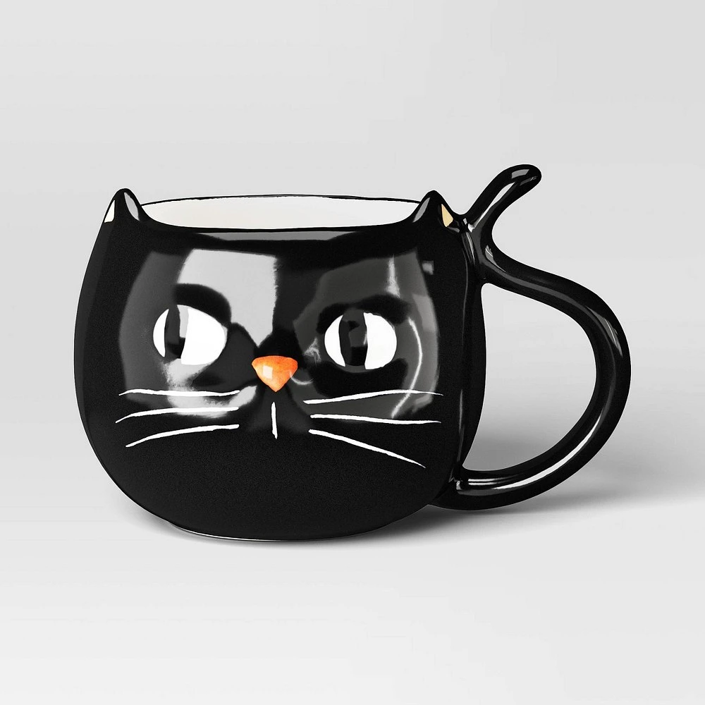 15.5 fl oz Halloween Stoneware Figural Cat Mug Black - Hyde & EEK! Boutique