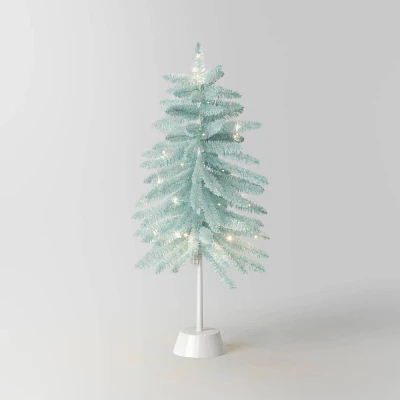 3 Pre-lit Slim Icy Blue Tinsel Alpine Fir Mini Artificial Christmas Tree White LED Lights - Wondershop