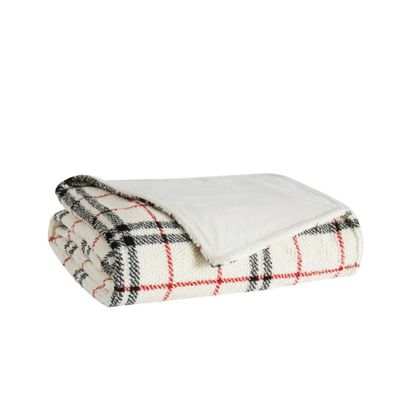 50x60 Popcorn Plaid High Pile Fleece Plush Reversible Throw Blanket  - London Fog