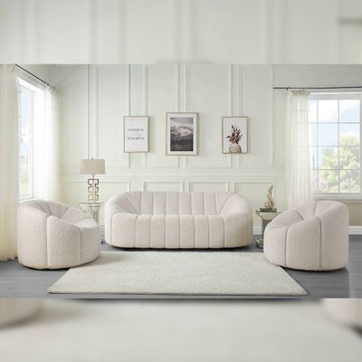 83 Osmash Sofa White Teddy Faux Shearling - Acme Furniture: Plush Upholstery, Wood Frame, Includes 2 Accent Pillows